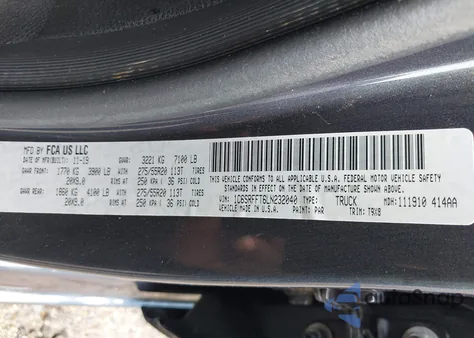 2020 Ram 1500 Big Horn 4X4 5'7 Box z USA, uszkodzony, nr VIN 1C6SRFFT6LN232040